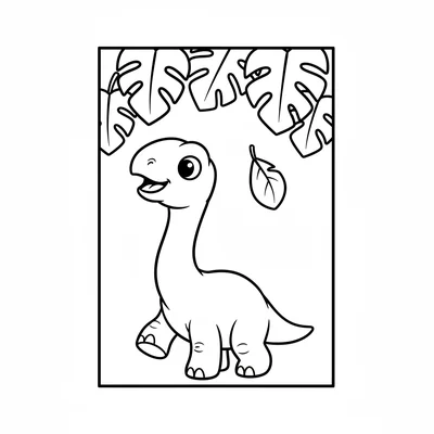 A baby Brachiosaurus with a short stubby neck looking up at tall leaves just ou… coloring page