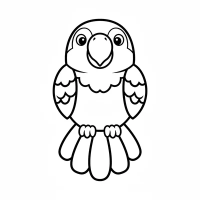 A big colorful parrot facing forward, its round plump body with a large round coloring page