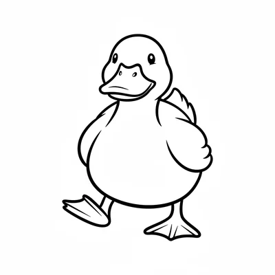 A big fat duck waddling forward, its round plump body, a flat wide orange bill coloring page
