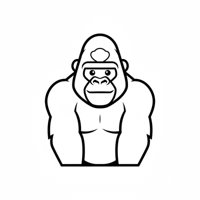 A big friendly gorilla facing forward, its wide flat face with a broad nose coloring page