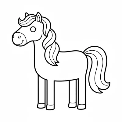 A big friendly horse facing the viewer from the side, its large rectangular coloring page
