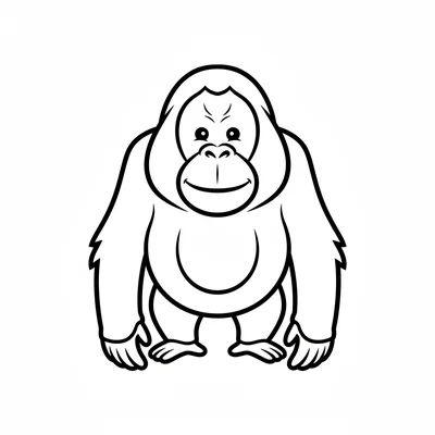 A big friendly orangutan facing forward, its large round orange-furred head coloring page