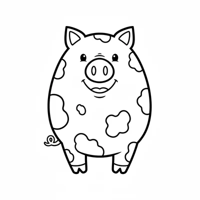A big friendly pig wearing a simple mud-splattered body, facing the viewer coloring page