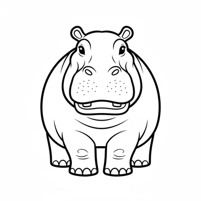 A big hippo facing the viewer, its enormous wide barrel body on four short coloring page