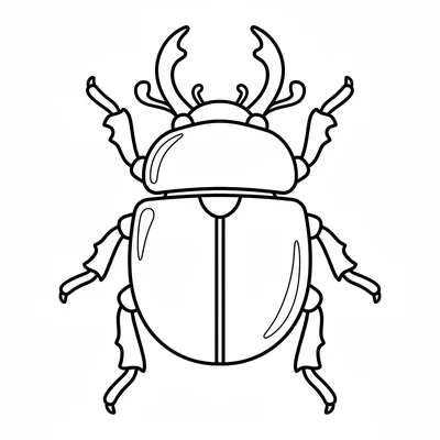 A big round scarab beetle facing the viewer from above, its large shiny oval coloring page