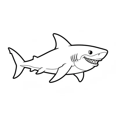A big shark facing the viewer from the side, its large torpedo-shaped body coloring page