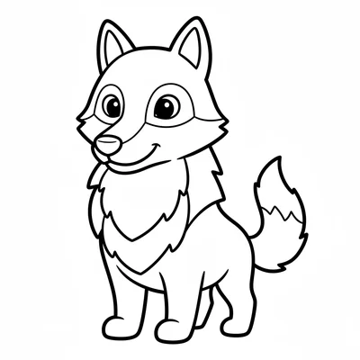 A big wolf facing forward, its large wedge-shaped head with pointed ears coloring page