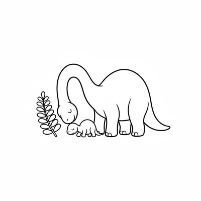 A Brachiosaurus parent bending its long neck down to nuzzle a baby Brachiosauru… coloring page