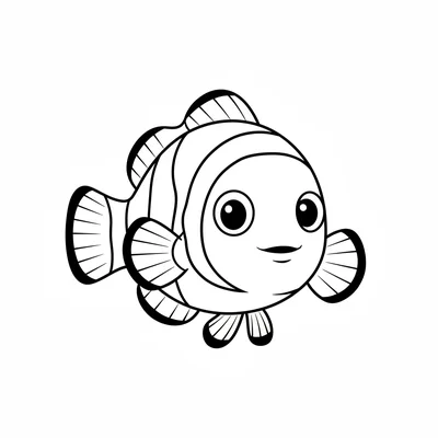 A bright orange clownfish facing forward, its round oval body with three coloring page