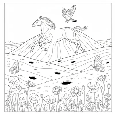 A chalk downland scene with a large chalk hill figure coloring page