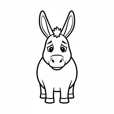 A chubby donkey facing forward, its large round head with two very long upright coloring page