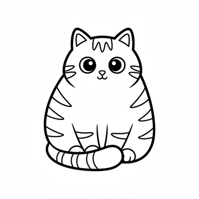 A chubby tabby cat sitting with its tail wrapped neatly around its front paws coloring page