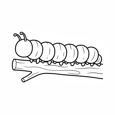 A chunky caterpillar moving along a thick branch, its body made of eight equal coloring page