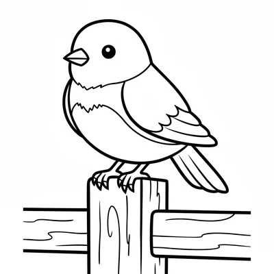 A fat bluebird perched on a simple fencepost, its bright blue upper body coloring page