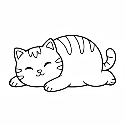 A fat orange tabby cat lying on its side facing forward, its large oval body coloring page