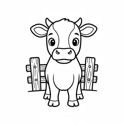 A friendly brown cow calf facing forward, its body proportionally larger head coloring page