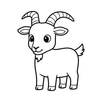 A friendly goat facing the viewer, its stocky rectangular body on four legs coloring page