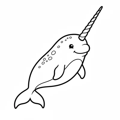 A friendly narwhal facing the viewer from the side, its oval beluga-like body coloring page