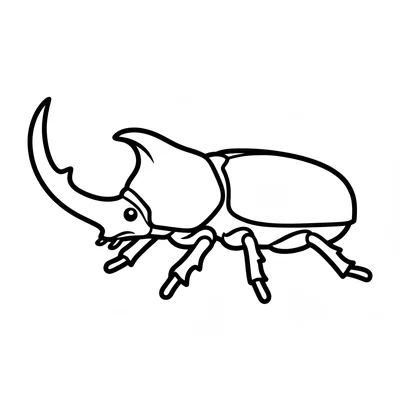 A large hercules beetle facing the viewer from the side, its massive coloring page