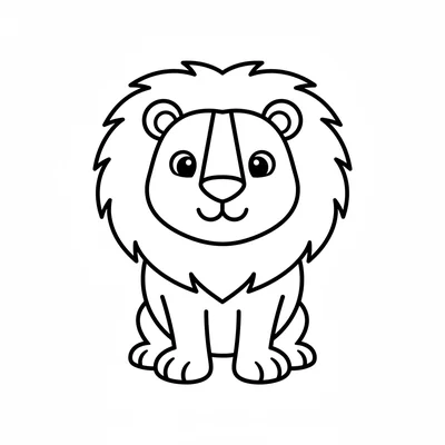 A large lion facing forward, its enormous fluffy mane a big shaggy circle coloring page