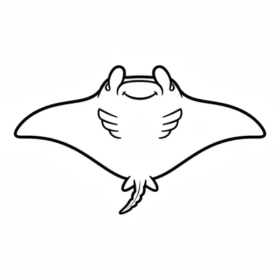 A large manta ray facing the viewer from above, its wide diamond-shaped flat coloring page