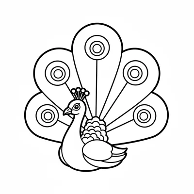 A large peacock seen from the side with its enormous fan tail fully spread coloring page