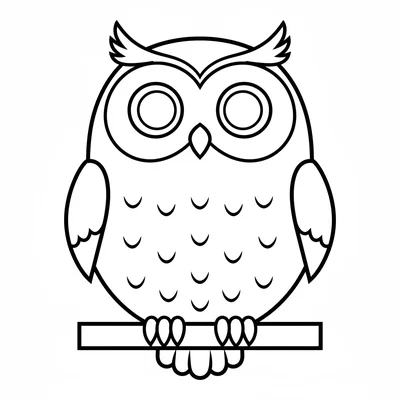 A large round owl facing forward, its flat round face with two enormous yellow coloring page