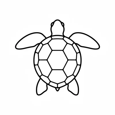 A large sea turtle floating facing the viewer, its wide oval shell made coloring page
