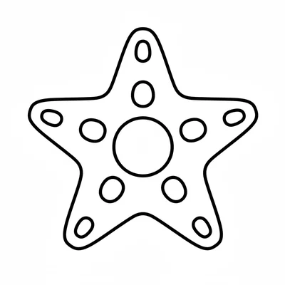 A large star fish seen from above, its five equal rounded arm-spines radiating coloring page