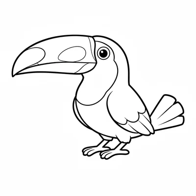 A large toucan facing the viewer from the side, its enormous rainbow-colored coloring page