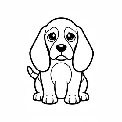 A long-eared beagle puppy facing forward, its large floppy ears hanging down coloring page