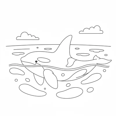 An orca cruising at the surface, its black and white body showing its large coloring page