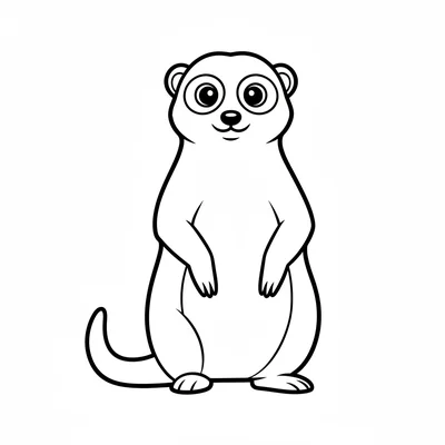 A plump meerkat standing upright facing forward on two hind legs with its two coloring page