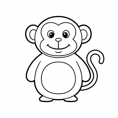 A plump monkey facing forward with a large round head, two round ears coloring page
