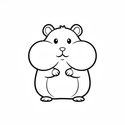 A plump orange hamster facing forward with its cheeks puffed out enormously coloring page