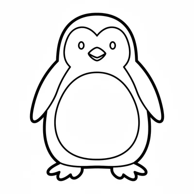 A plump penguin facing forward, its classic black and white body, white oval coloring page