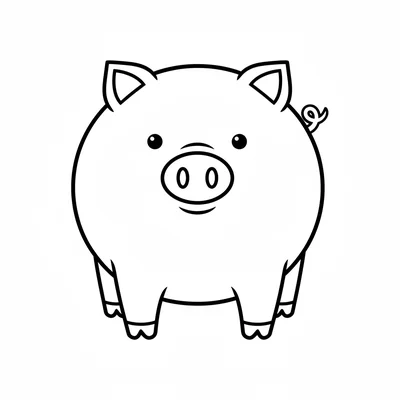 A plump pink pig facing forward, its round barrel body on four short stumpy coloring page