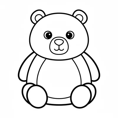 A round brown bear sitting facing forward, its large round head with two small coloring page