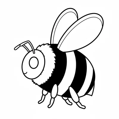 A round bumblebee facing the viewer from the side, its large oval striped body coloring page