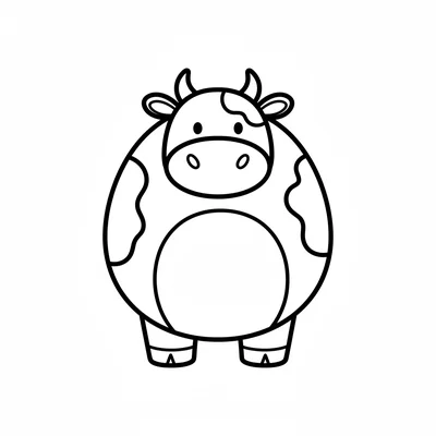 A round chubby cow facing forward, its large oval white body with two or three coloring page