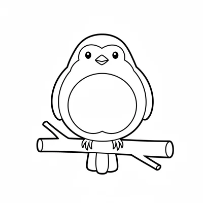 A round fat robin facing forward perched on a simple branch, its orange-red coloring page