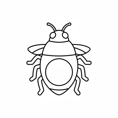 A round firefly facing the viewer, its oval body with a large glowing round coloring page