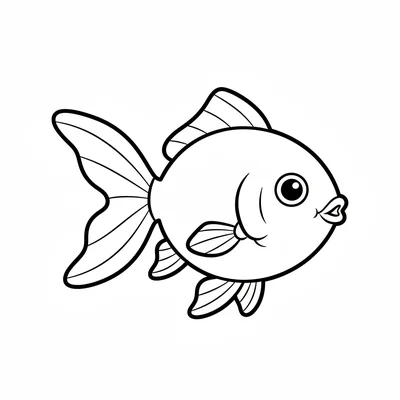 A round goldfish swimming right, its large round body with flowing fan tail coloring page