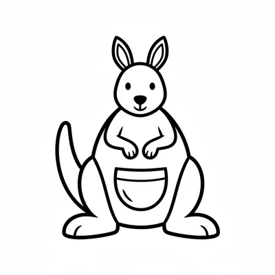 A simple round kangaroo facing forward, its large strong hind legs visible coloring page