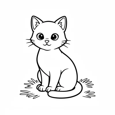 A small brown cat sitting alertly in a simple barn setting, its triangle ears coloring page