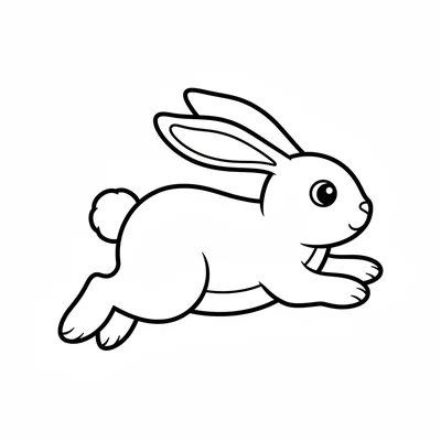 A small long-eared bunny seen from the side mid-hop with both back legs tucked coloring page