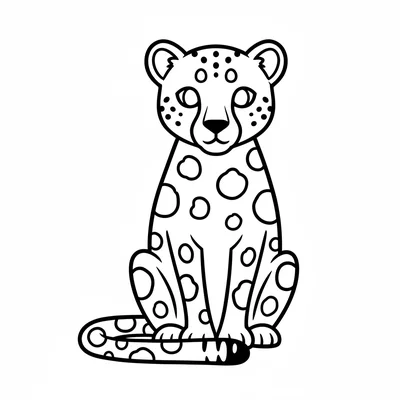 A spotted cheetah sitting facing forward, its slim oval body with many round coloring page