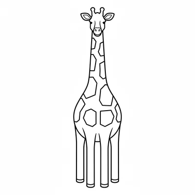 A tall giraffe facing the viewer with its very long neck stretching upward coloring page