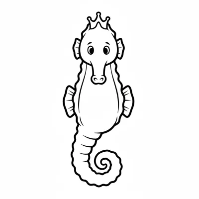 A tall seahorse facing the viewer, its curled tail at the bottom and elegant coloring page