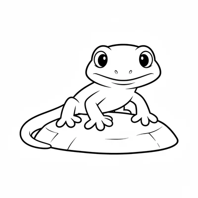 A tiny lizard perched on a wide flat rock, facing forward with its body low coloring page